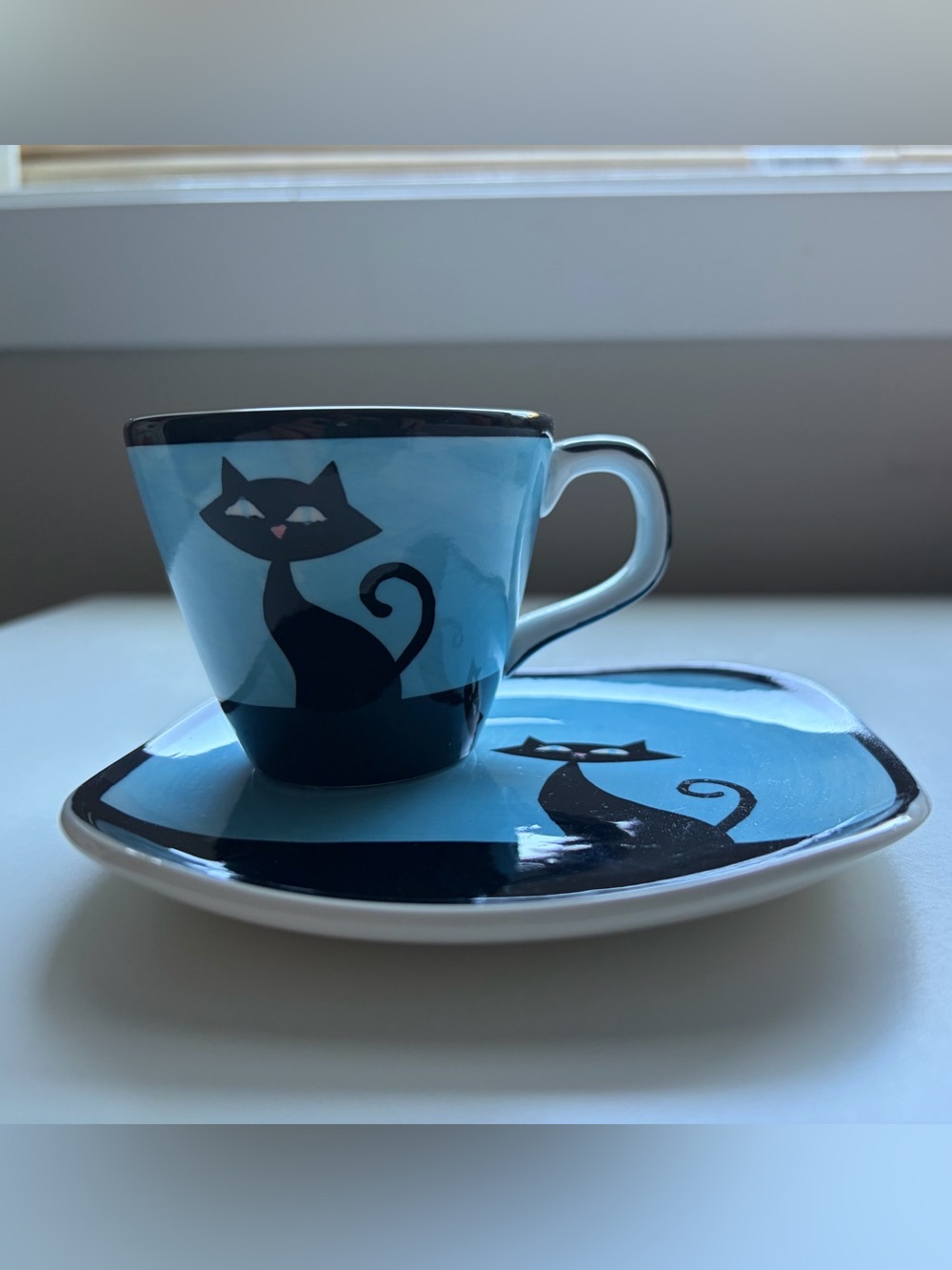 Cat Motif Tea Cup and Saucer Set
